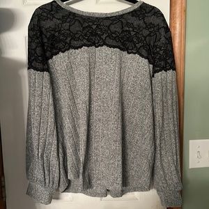 Lace Trim Cozy Ribbed Top 1X